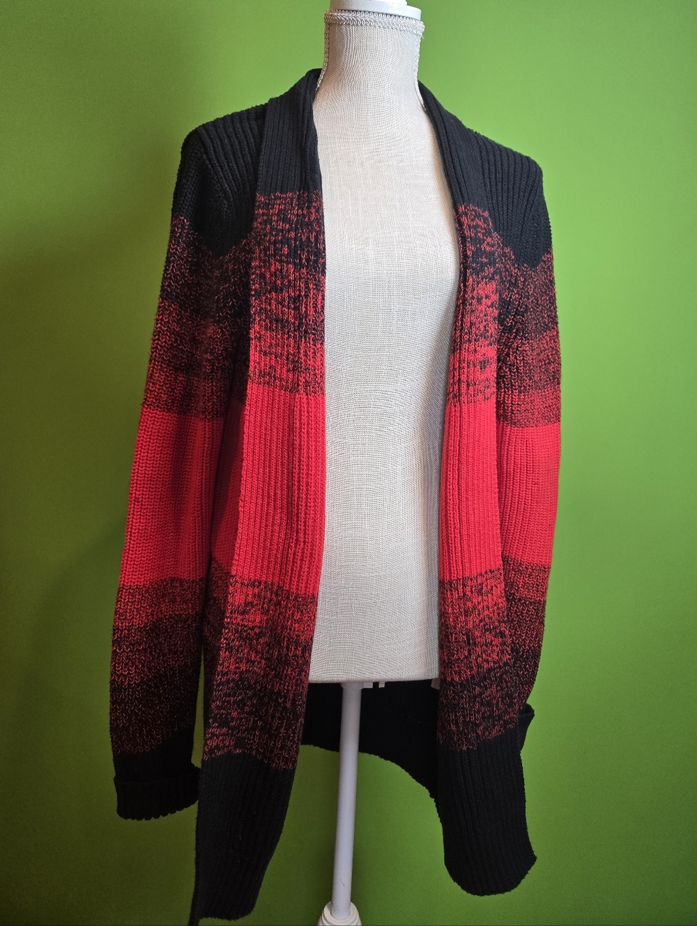 INC Open Front Black and Red Gradient Women's Sweater Cardigan Size M
